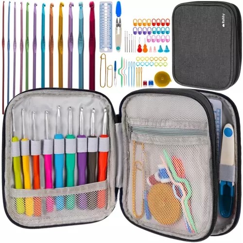 Set accesorii crosetat, 86 bucati, husa depozitare, multicolor - imagine 16